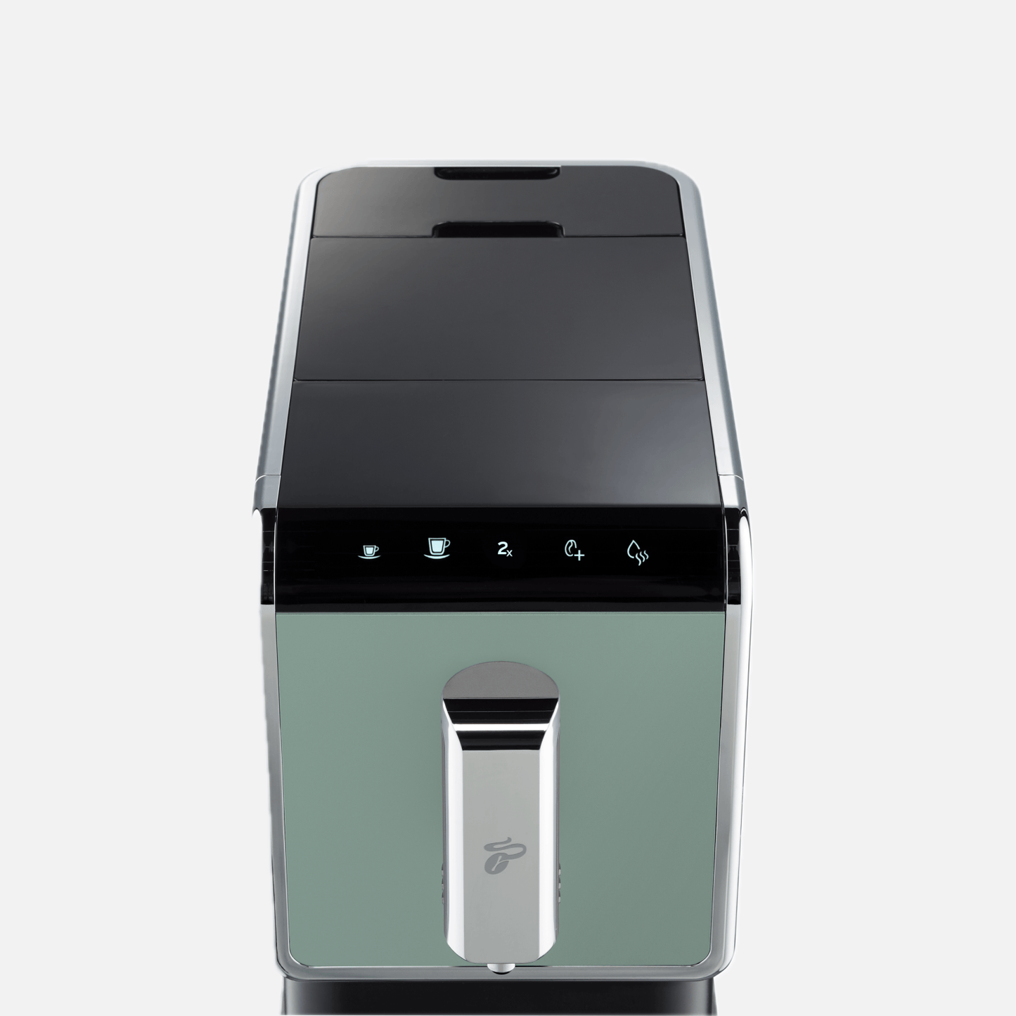 Oberansicht des Tchibo Esperto Caffè in Mint, mit geschlossenem Bohnenfach und eingesetztem Wassertank.
