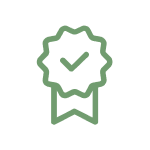 Grünes Icon in Form eines Siegels mit Haken in der Mitte – steht für die geprüfte Tchibo Qualität.